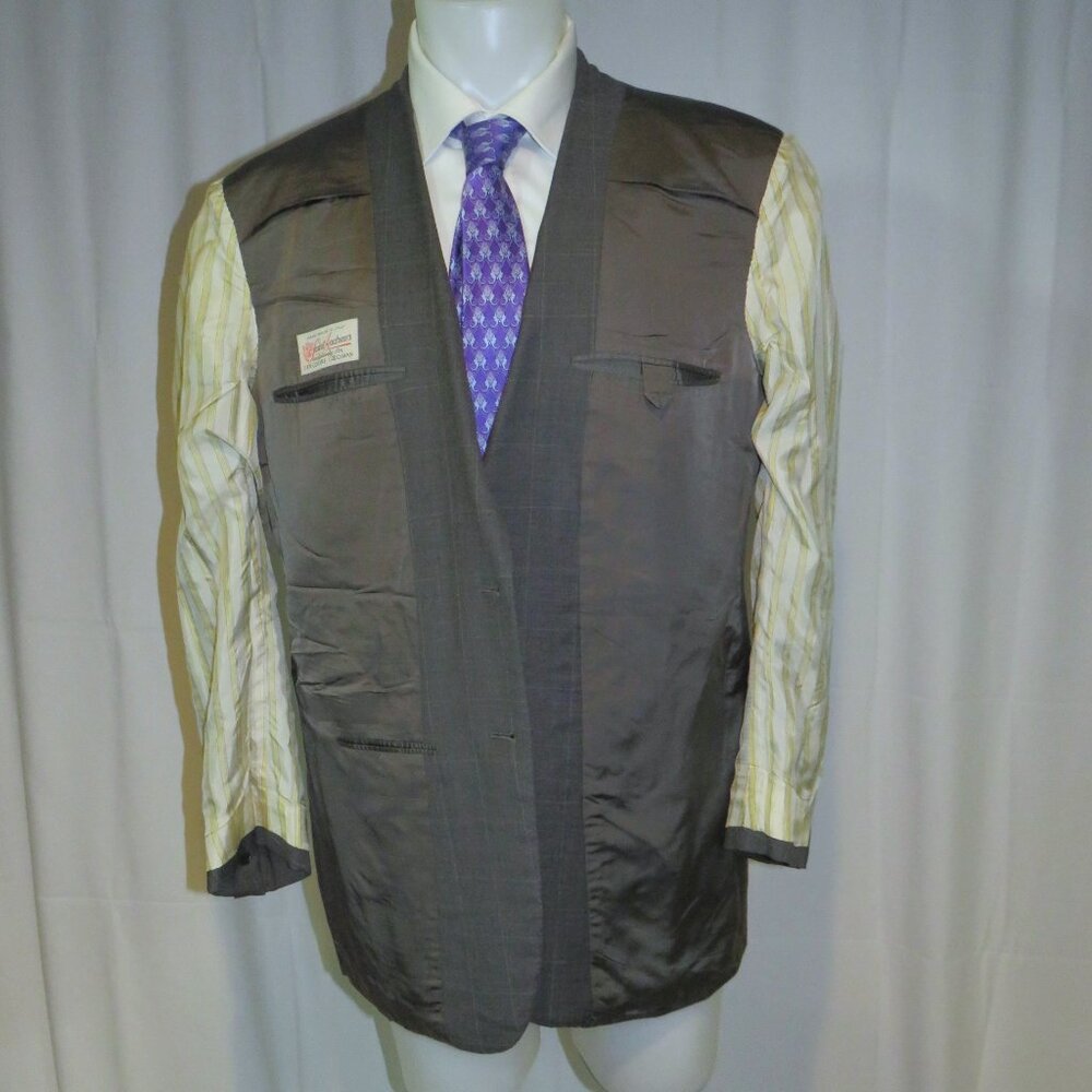 St. Saint Andrews Super 160 Gray Windowpane Plaid Two Button Suit 44R - Picture 12 of 16